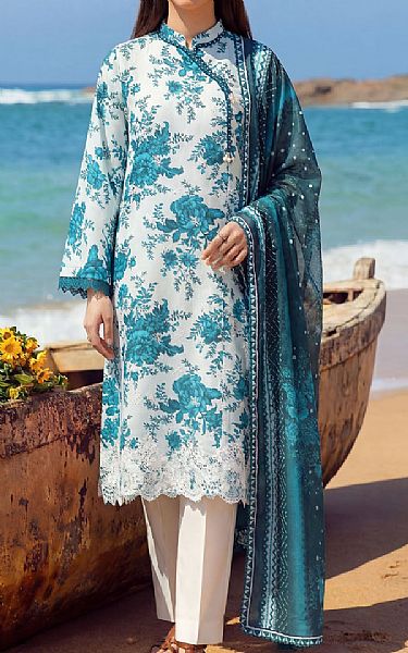 Motifz White/Teal Lawn Suit | Pakistani Lawn Dress in USA- Image 1
