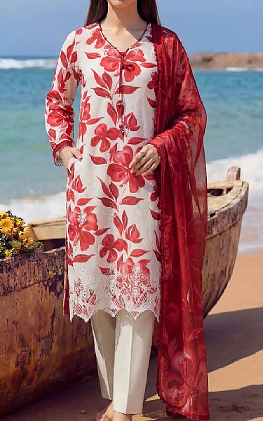 Motifz White/Maroon Lawn Suit | Pakistani Lawn Dress in USA- Image 1
