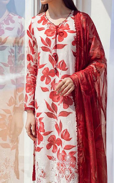 Motifz White/Maroon Lawn Suit | Pakistani Lawn Dress in USA- Image 2