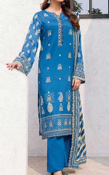 Motifz Denim Blue Lawn Suit | Pakistani Lawn Suits- Image 1
