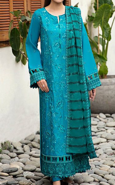 Motifz Pacific Blue Linen Suit | Pakistani Winter Dresses- Image 1