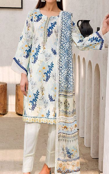 Motifz Off White/Blue Lawn Suit | Pakistani Lawn Suits- Image 1