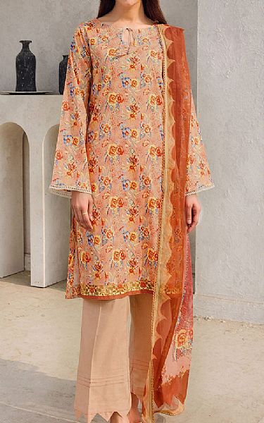 Motifz Dark Peach Lawn Suit | Pakistani Lawn Suits- Image 1