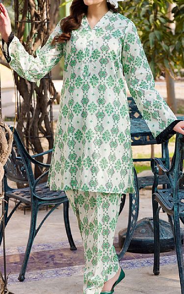 Motifz White/Green Lawn Suit (2 pcs) | Pakistani Lawn Suits- Image 1