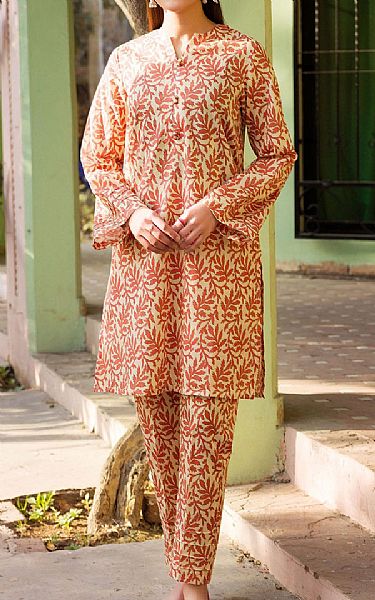 Motifz Ivory/Orange Lawn Suit (2 pcs) | Pakistani Lawn Suits- Image 1