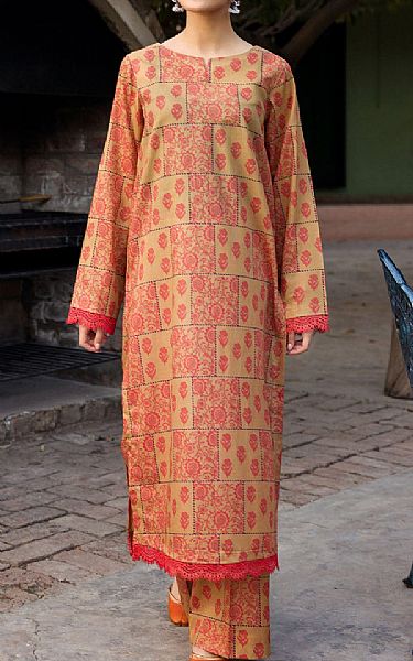 Motifz Sand Gold/Apple Blossom Lawn Suit (2 pcs) | Pakistani Lawn Suits- Image 1