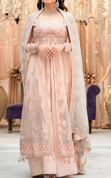 Motifz Light Peach Net Suit | Pakistani Embroidered Chiffon Dresses- Image 1