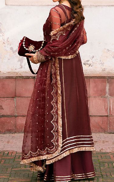 Motifz Wine Organza Suit | Pakistani Embroidered Chiffon Dresses USA- Image 2