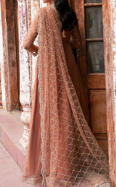Motifz Dark Peach Net Suit | Pakistani Embroidered Chiffon Dresses USA- Image 2