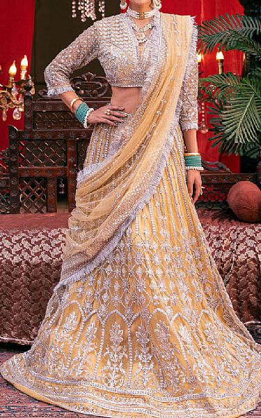 Motifz Sand Gold Net Suit | Pakistani Embroidered Chiffon Dresses USA- Image 1