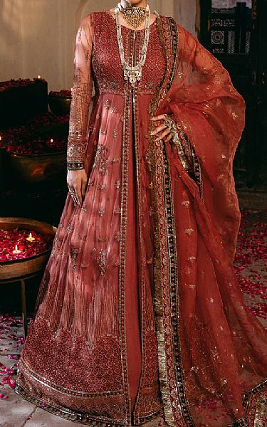 Motifz Auburn Red Net Suit | Pakistani Embroidered Chiffon Dresses USA- Image 1