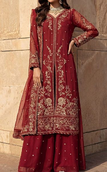 Motifz Wine Red Chiffon Suit | Pakistani Embroidered Chiffon Dresses USA- Image 1