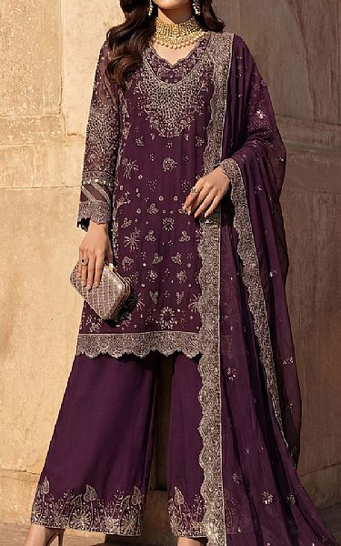 Motifz Wine Berry Chiffon Suit | Pakistani Embroidered Chiffon Dresses USA- Image 1