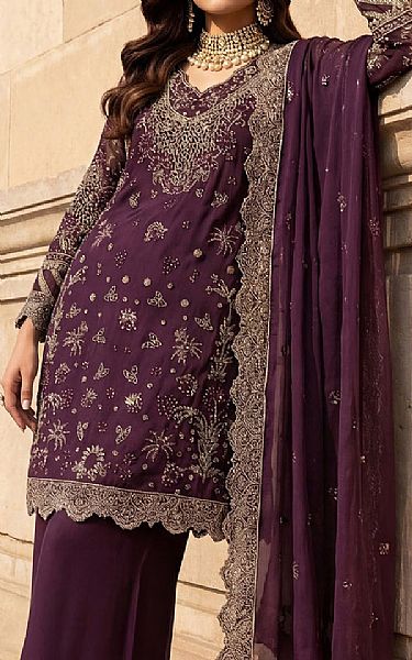 Motifz Wine Berry Chiffon Suit | Pakistani Embroidered Chiffon Dresses USA- Image 3