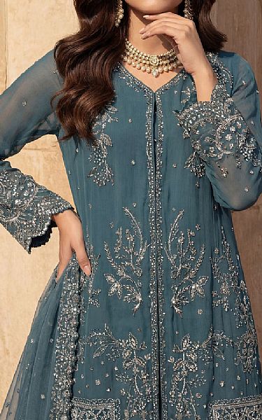 Motifz Teal Chiffon Suit | Pakistani Embroidered Chiffon Dresses USA- Image 3
