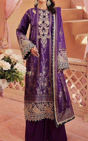 Motifz Purple Jacquard Suit | Pakistani Embroidered Chiffon Dresses- Image 1