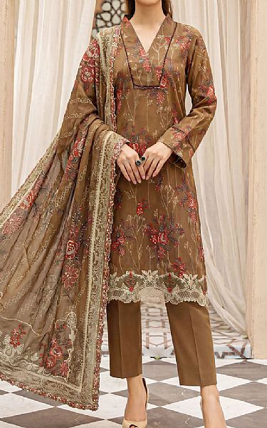 Motifz Brown Lawn Suit | Pakistani Lawn Dress in USA- Image 1