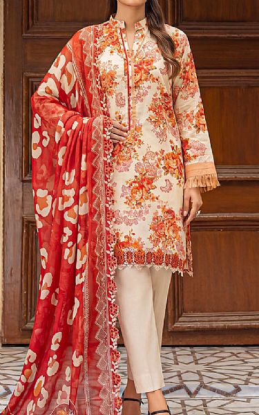 Motifz White/Rust Lawn Suit | Pakistani Lawn Dress in USA- Image 1