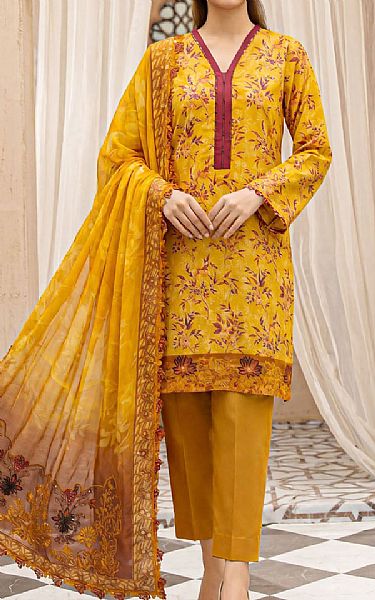 Motifz Mustard Lawn Suit | Pakistani Lawn Dress in USA- Image 1