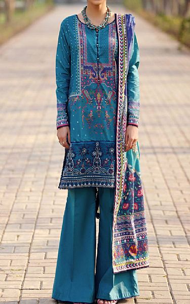 Motifz Denim Blue Lawn Suit | Pakistani Lawn Dress in USA- Image 1
