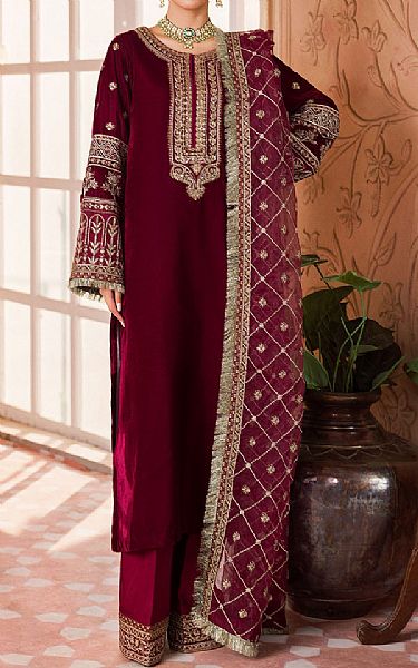 Motifz Scarlet Velvet Suit | Pakistani Winter Dresses- Image 1
