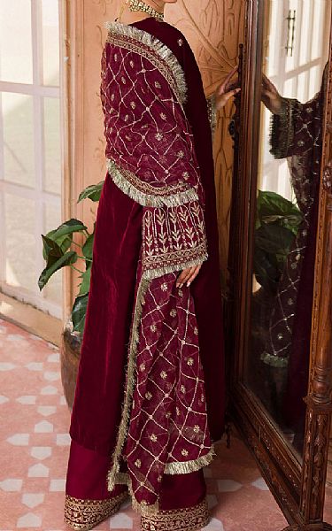 Motifz Scarlet Velvet Suit | Pakistani Winter Dresses- Image 2