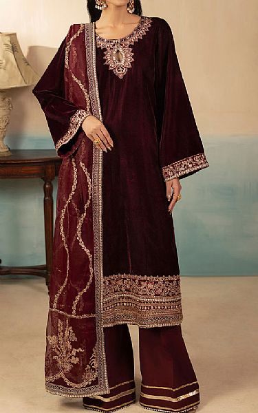 Motifz Maroon Velvet  Suit | Pakistani Winter Dresses in USA- Image 1