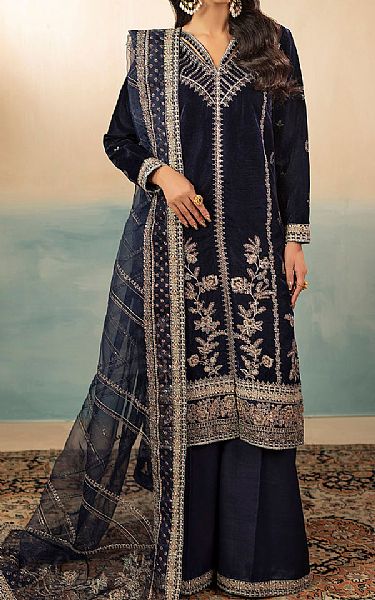 Motifz Navy Blue Velvet  Suit | Pakistani Winter Dresses in USA- Image 1