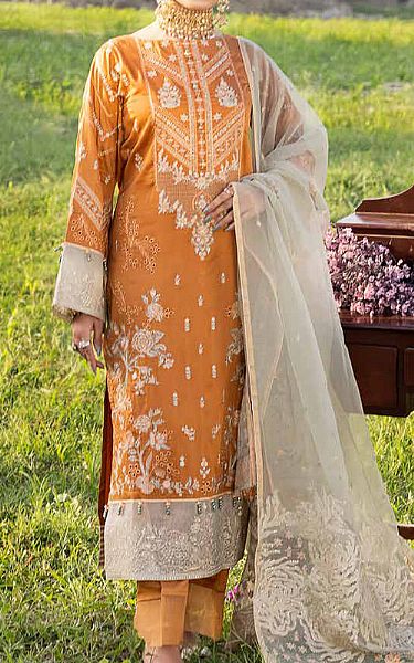 Muscari Tangerine Orange Satin Cotton Suit | Pakistani Dresses in USA- Image 1