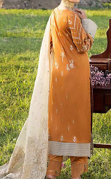 Muscari Tangerine Orange Satin Cotton Suit | Pakistani Dresses in USA- Image 2