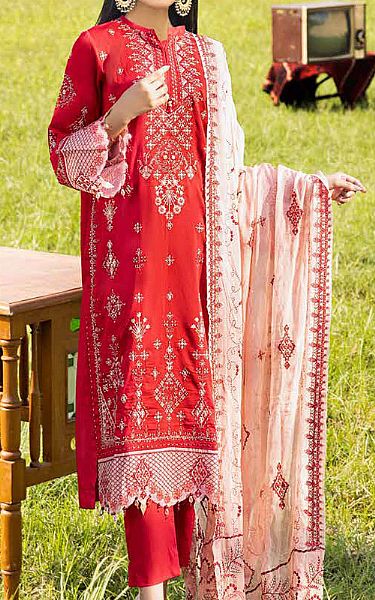 Muscari Red Satin Cotton Suit | Pakistani Dresses in USA- Image 1