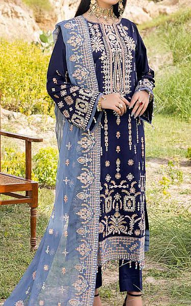 Muscari Navy Blue Cotton Suit | Pakistani Dresses in USA- Image 1