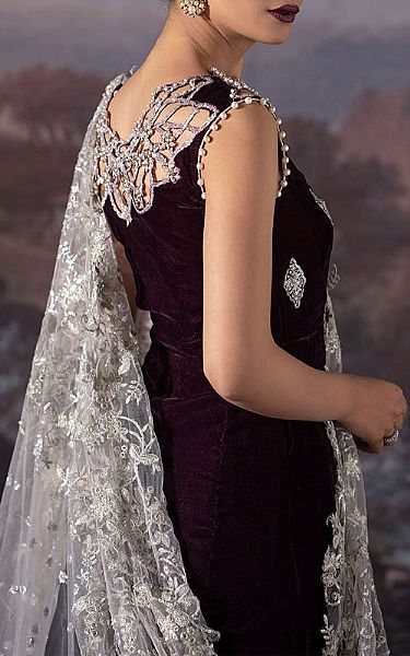 Mushq Burgundy Velvet Suit | Pakistani Dresses in USA- Image 2