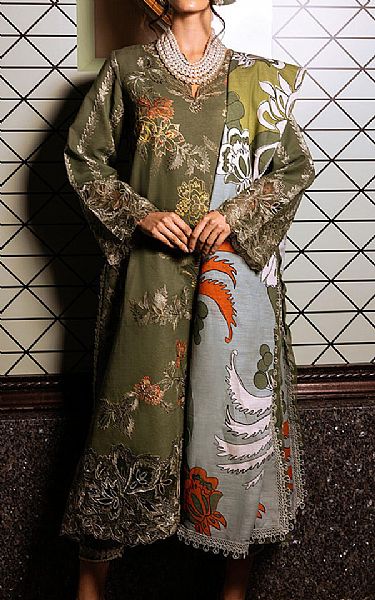 Mushq Olive Green Khaddar Suit | Pakistani Winter Dresses- Image 1