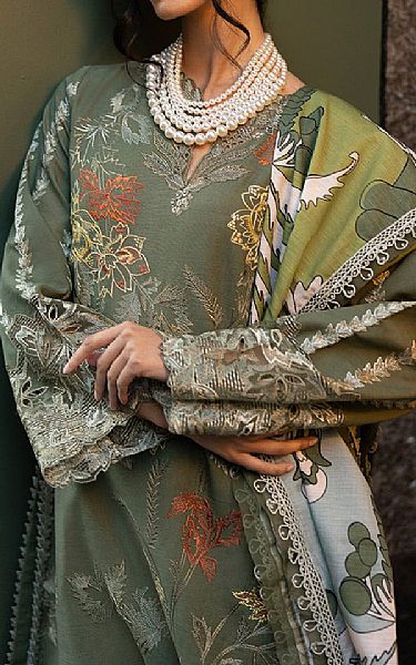 Mushq Olive Green Khaddar Suit | Pakistani Winter Dresses- Image 2