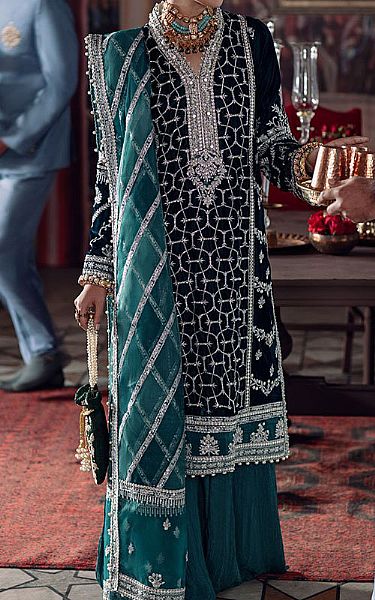 Mushq Teal Blue Velvet Suit | Pakistani Dresses in USA- Image 1