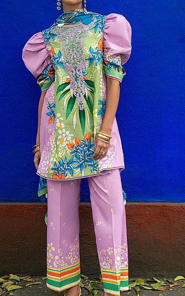 Mushq Green/Lilac Lawn Suit | Pakistani Lawn Dress in USA- Image 1