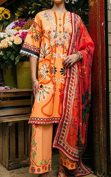 Mushq Peach Lawn Suit | Pakistani Lawn Dress in USA- Image 1