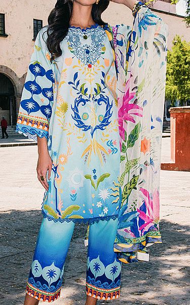 Mushq Light Blue Lawn Suit | Pakistani Lawn Dress in USA- Image 1