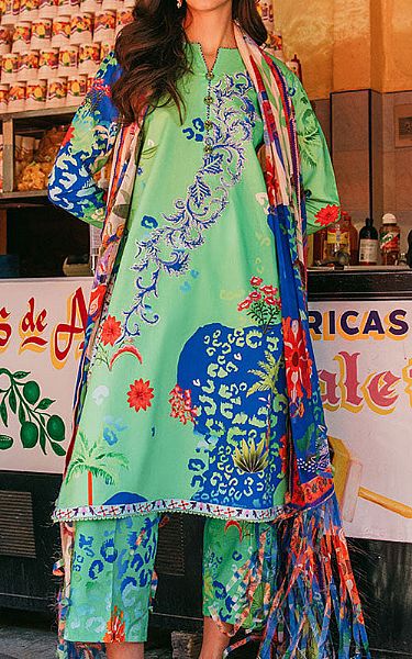 Mushq Emerald Green Lawn Suit | Pakistani Lawn Dress in USA- Image 1