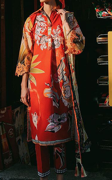 Mushq Flame Red Lawn Suit | Pakistani Lawn Dress in USA- Image 1