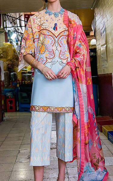 Mushq Cadet Blue Lawn Suit | Pakistani Lawn Dress in USA- Image 1