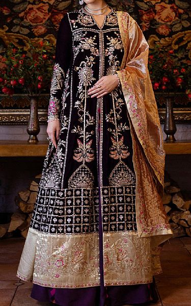 Mushq Egg Plant Velvet Suit | Pakistani Winter Dresses in USA- Image 1