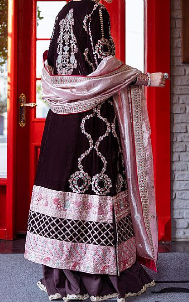 Mushq Seal Brown Velvet Suit | Pakistani Winter Dresses in USA- Image 2