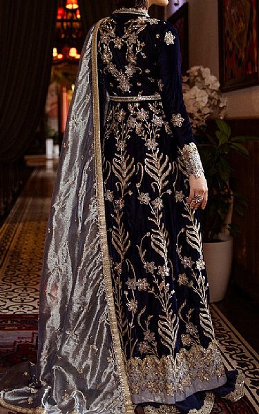 Mushq Navy Blue Velvet Suit | Pakistani Winter Dresses in USA- Image 2