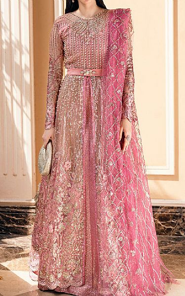 Mushq Pink Net Suit | Pakistani Embroidered Chiffon Dresses USA- Image 1