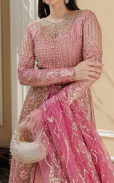 Mushq Pink Net Suit | Pakistani Embroidered Chiffon Dresses USA- Image 3