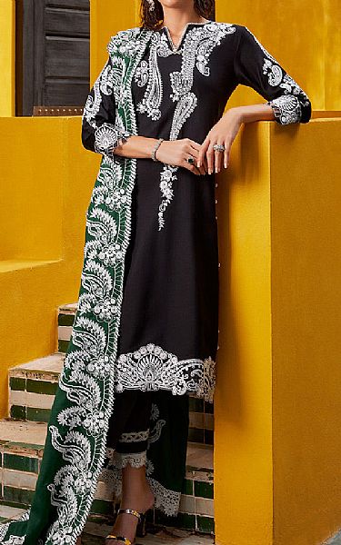 Mushq Black Sateen Suit | Pakistani Winter Dresses- Image 1