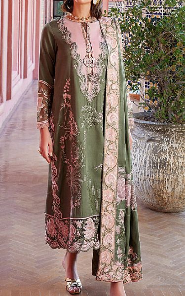 Mushq Pistachio Green Sateen Suit | Pakistani Winter Dresses- Image 1