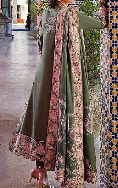 Mushq Pistachio Green Sateen Suit | Pakistani Winter Dresses- Image 2